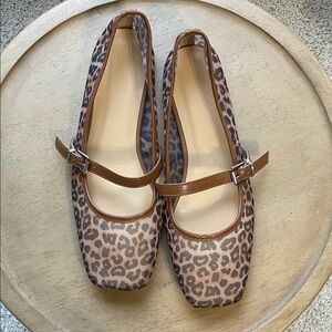 Leopard Print Mary Jane Square Toe Flats Size 9 NWOT